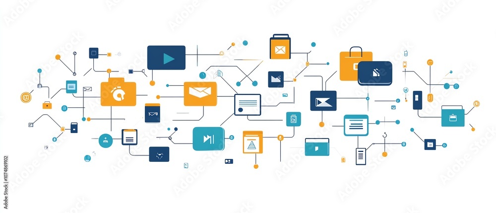 Interconnected digital folder and document icons, isolated on white background, representing effective data management and file structure Interconnected digital folder and document icons, isolated on white background, representing effective data management and file structure