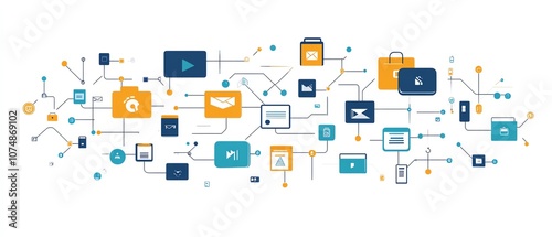 Interconnected digital folder and document icons, isolated on white background, representing effective data management and file structure