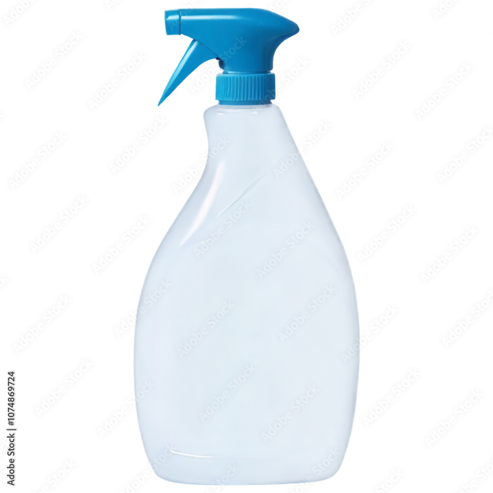 Clear spray bottle with a blue nozzle designed for cleaning or gardening activities Clear spray bottle with a blue nozzle designed for cleaning or gardening activities