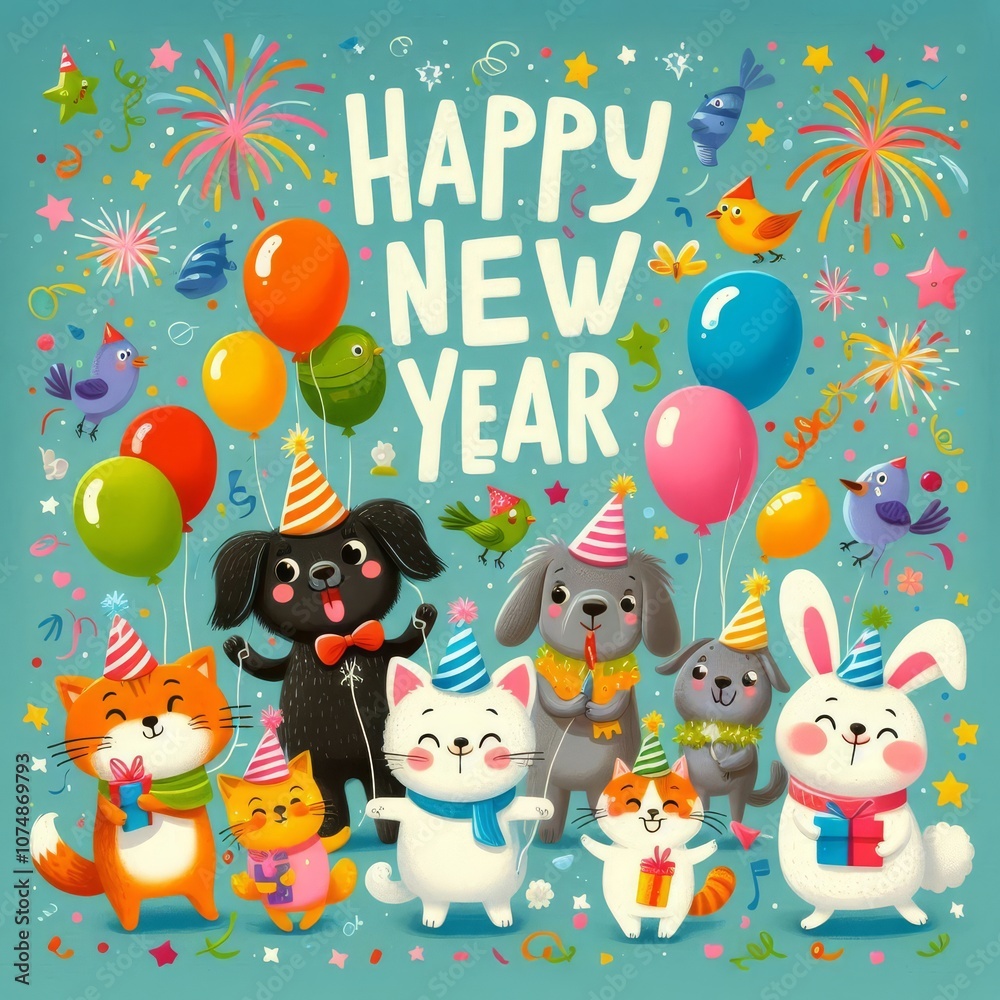 Fototapeta premium детская поздравительная открытка для праздника новый год 