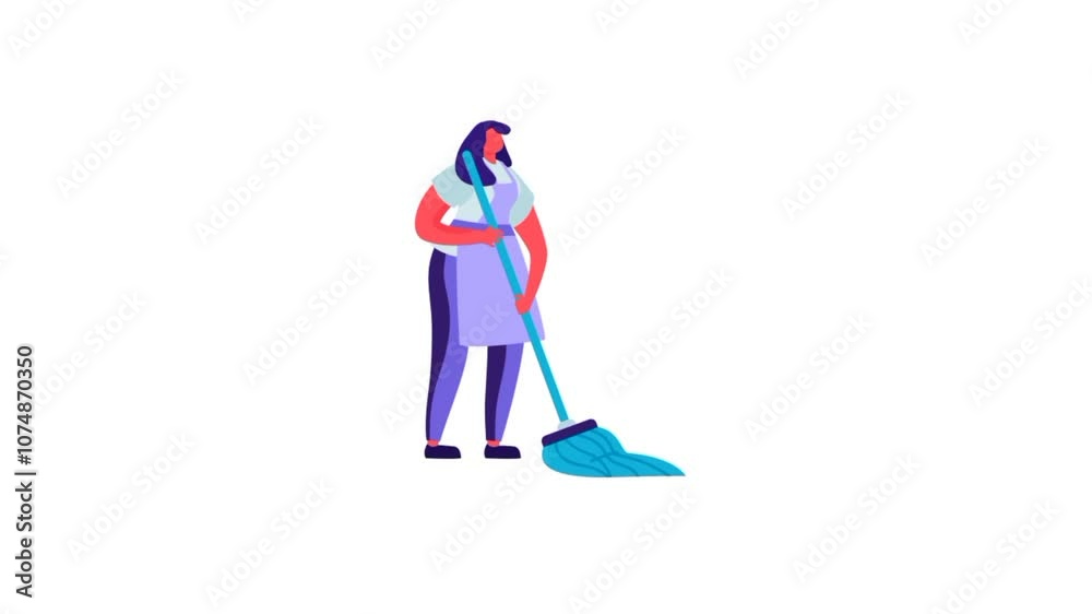 Female cleaner mopping the floor animation. Women cleaning at home Female cleaner mopping the floor animation. Women cleaning at home