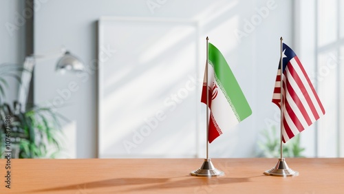 FLAGS OF IRAN AND LIBERIA ON TABLE photo