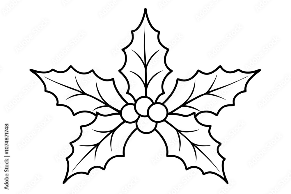 Christmas mistletoe outline icon, Christmas holly berry leaves. Mistletoe line art Vector Christmas mistletoe outline icon, Christmas holly berry leaves. Mistletoe line art Vector
