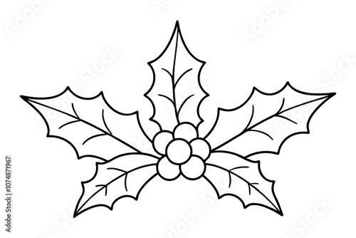 Christmas mistletoe outline icon, Christmas holly berry leaves. Mistletoe line art Vector