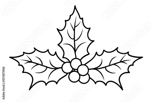 Christmas mistletoe outline icon, Christmas holly berry leaves. Mistletoe line art Vector