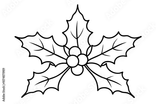 Christmas mistletoe outline icon, Christmas holly berry leaves. Mistletoe line art Vector