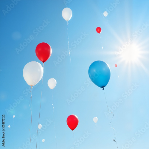 balloons blue white red against blue sky, Al Generation