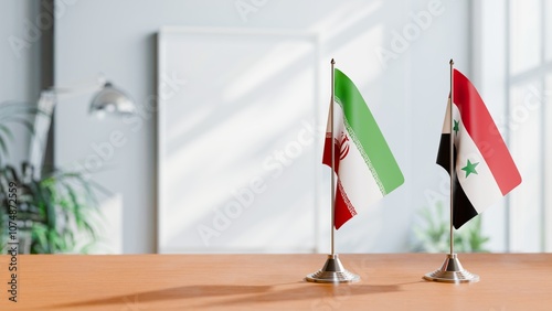 Obraz w ramie FLAGS OF IRAN AND SYRIA ON TABLE