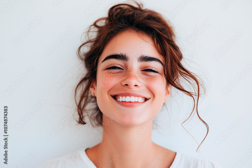 smiling greek woman in her 30s. white background smiling greek woman in her 30s. white background