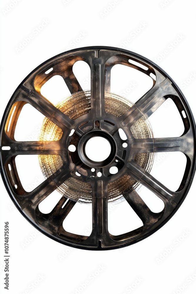 Obraz premium Old film reel with wound celluloid film.