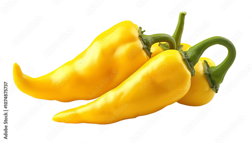 Fresh Yellow Chili Peppers Isolated on Transparent Background Fresh Yellow Chili Peppers Isolated on Transparent Background