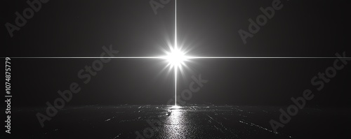 Cross formed from bright light on a black background, with copy space for a Christian or spiritual message, generative AI, clean and reverent visual tone photo