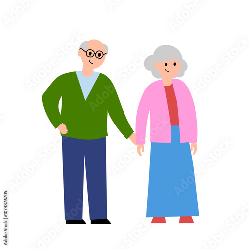 Old couple. Vector simple color flat illustration.