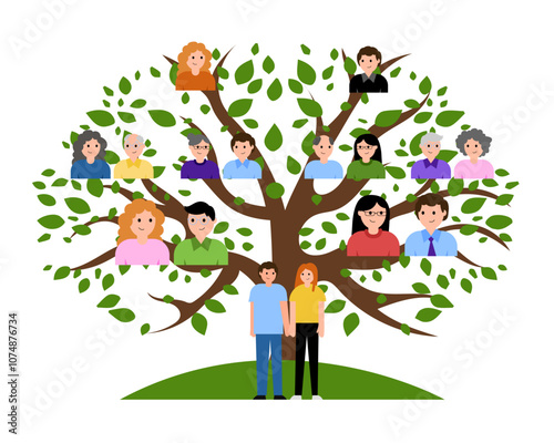 Kinship family tree. Vector simple color flat illustration.