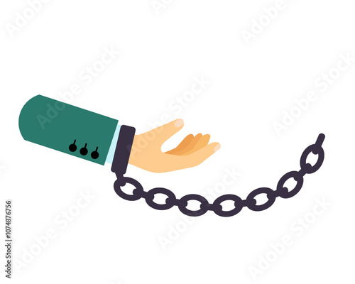 Hand in handcuffs. Vector simple color flat illustration.