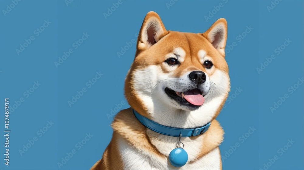 Shiba Inu dog wallpaper featuring a playful and adorable Shiba Inu against a blue background. Shiba Inu dog wallpaper featuring a playful and adorable Shiba Inu against a blue background.