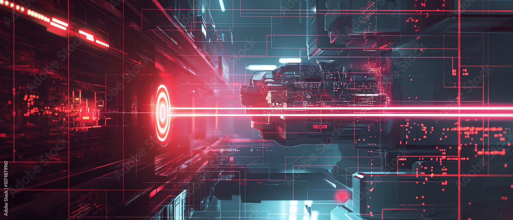 Obraz premium Abstract Futuristic Technology Red Neon Lines Digital