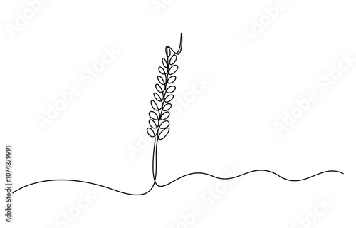 Wheat ear grain continuous one line drawing
