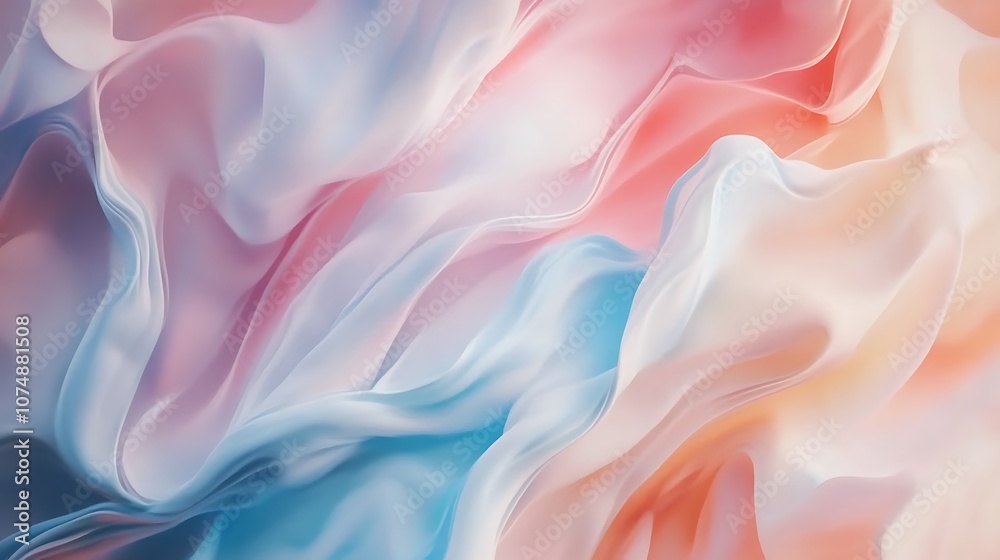Abstract background with soft pink, blue, and orange waves.