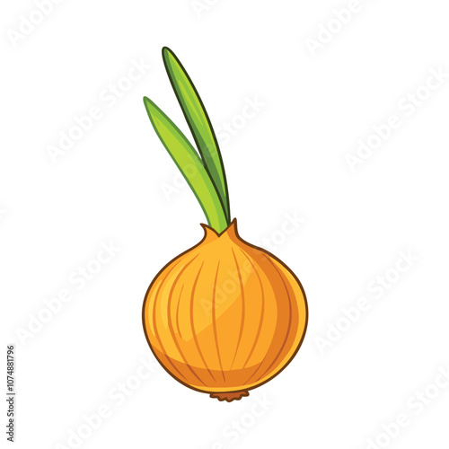 Vector Cartoon Yellow Onion Bulb with Sprout Illustration