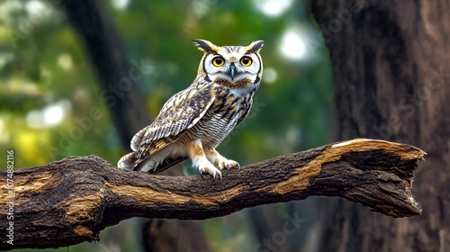 Great Horned Owl Perched on a Branch