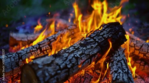 Fire from burning wood