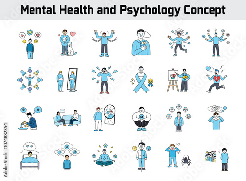 Mental Health and Psychology Concept Set - Disorders, Treatments, and Techniques