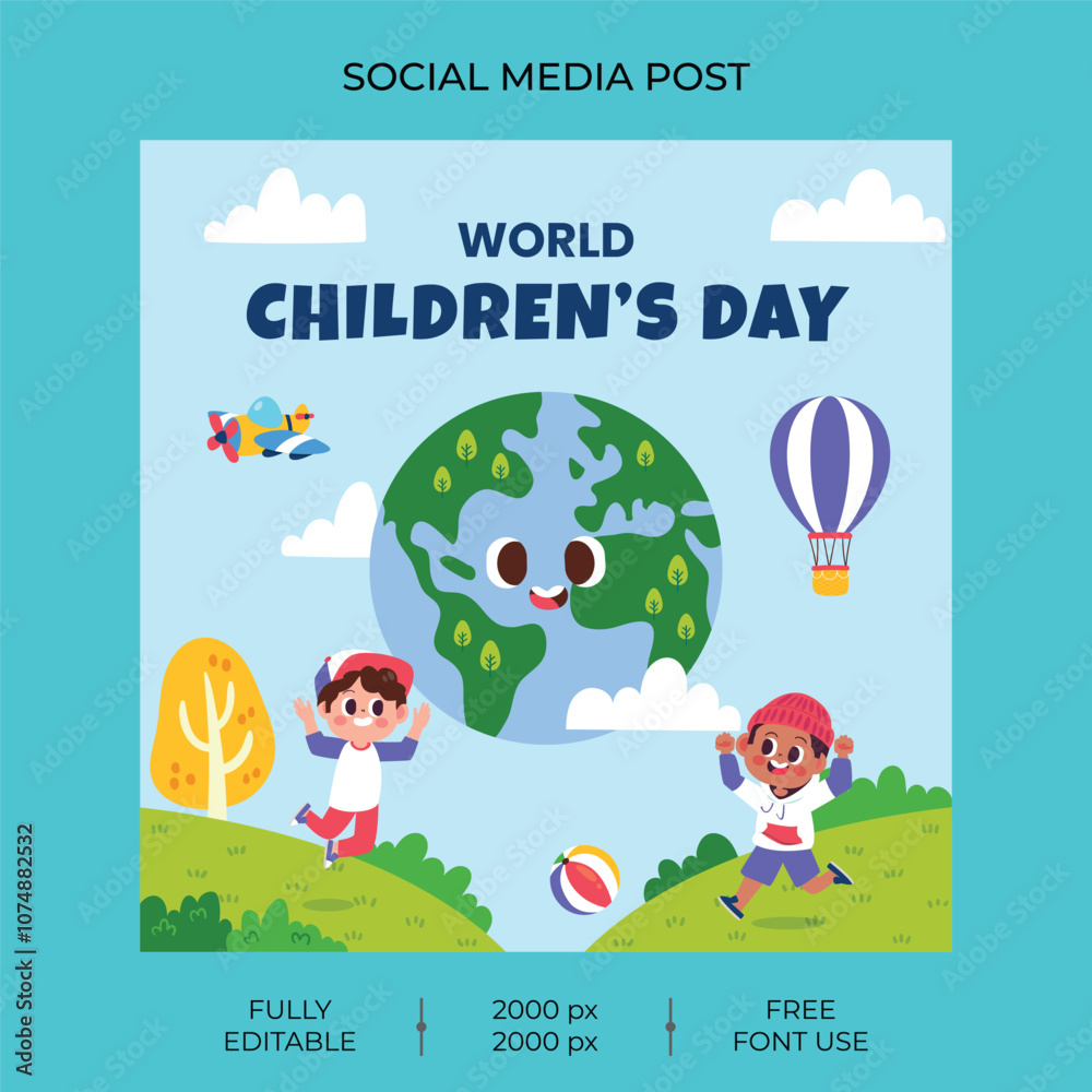 Obraz premium Flat world children's day Instagram post