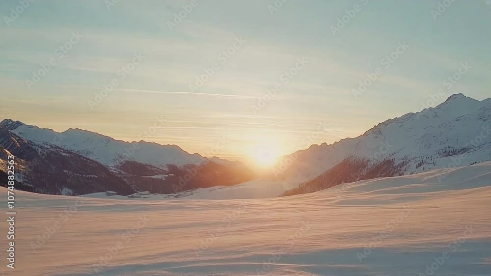 Breathtaking Winter Landscape Serene Sunset Over Snow Covered Mountains, Embracing Natures Peaceful Horizon and Sky. Breathtaking Winter Landscape Serene Sunset Over Snow Covered Mountains, Embracing Natures Peaceful Horizon and Sky.