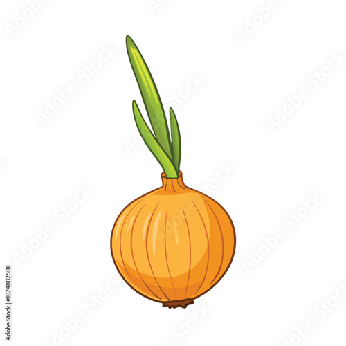 Vector Cartoon Yellow Onion Bulb with Sprout Illustration