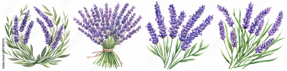A collection of lavender blossoms, showcasing different arrangements and styles, highlighting their vibrant purple hue and green foliage. A collection of lavender blossoms, showcasing different arrangements and styles, highlighting their vibrant purple hue and green foliage.
