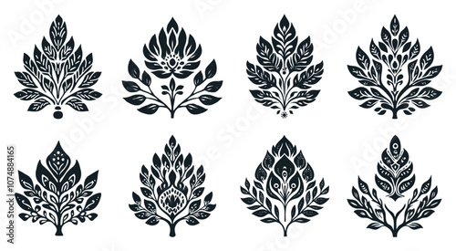 Ornamental Logo In Boho Style Linocut Vector Illustrations White Background Unique Bohemian Design Artistic Elegant Creative Graphic Design Nature-Inspired Graphics photo