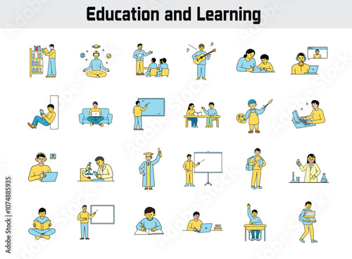 Education and Learning Vector Illustrations: Diverse Activities for Study, Online Courses, Reading, and E-Learning