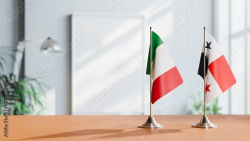 FLAGS OF ITALY AND PANAMA ON TABLE photo