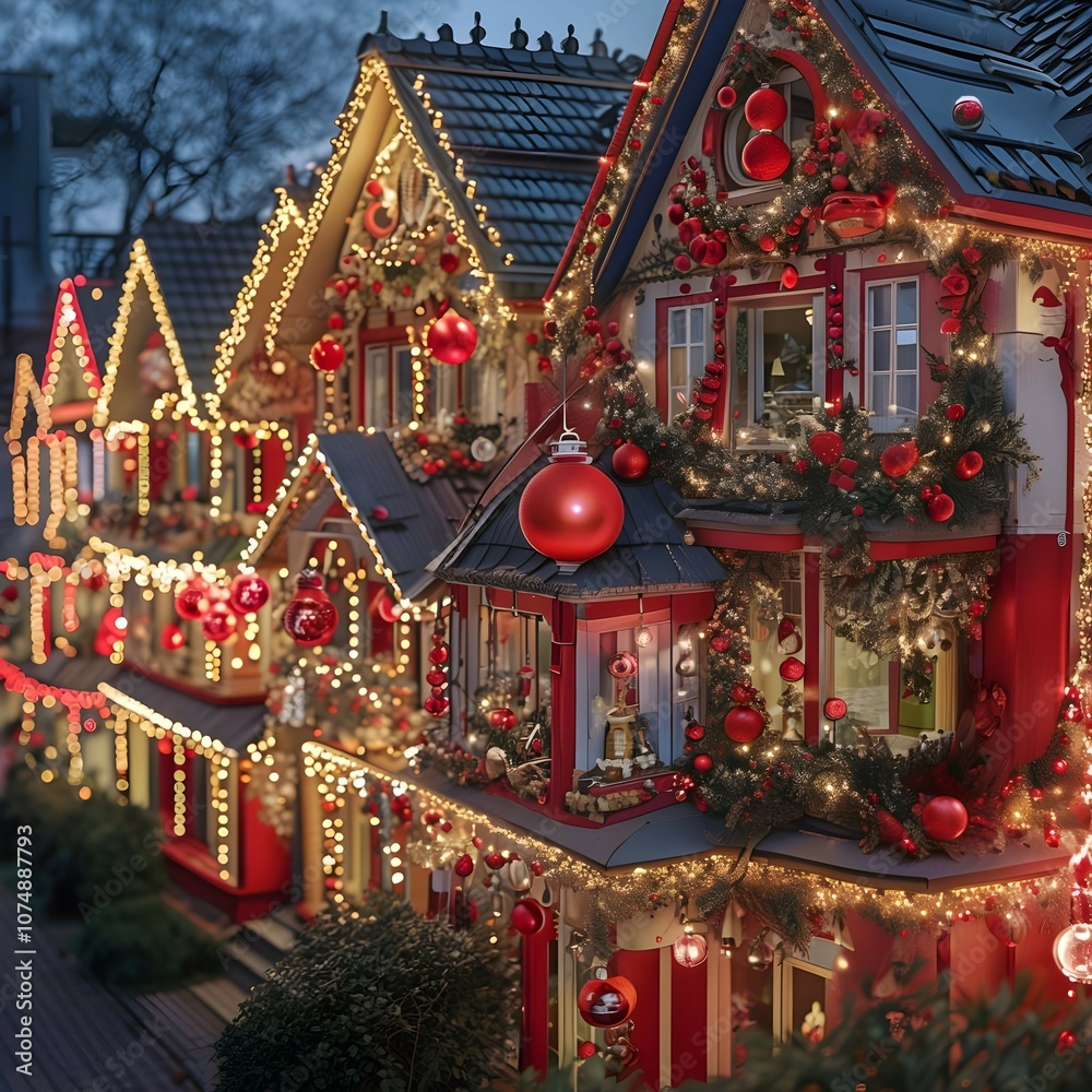 Fototapeta premium Christmas decorations on houses