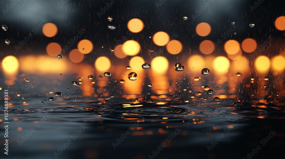 Obraz premium Raindrops and Reflections in Warm Bokeh Light