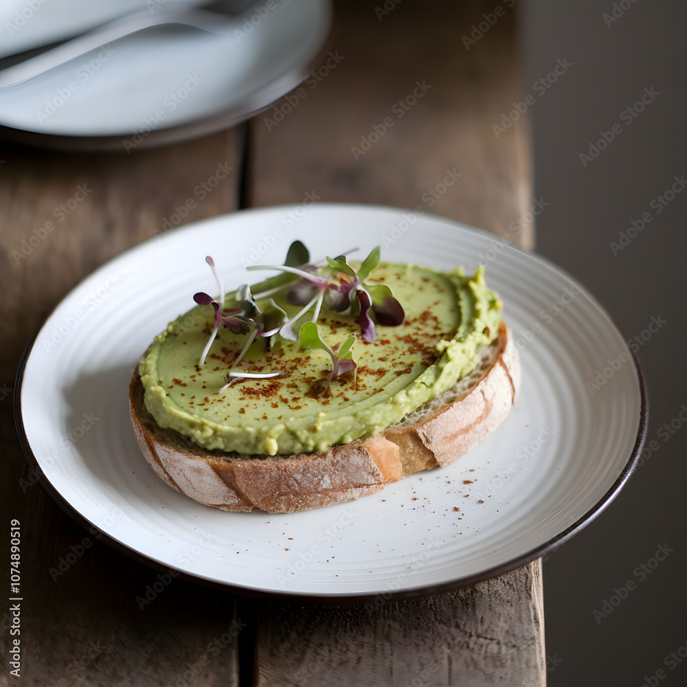 A slice of toast with avaocado spread on it topped with some garnish A slice of toast with avaocado spread on it topped with some garnish