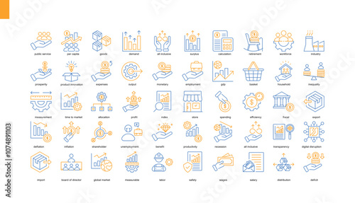 collection of color line icons, Gross Domestic Product (GDP) business