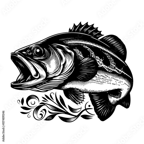 Vintage bass fish concept logo vector. Silhouettes of bass fishing vector design. Bass fish icon