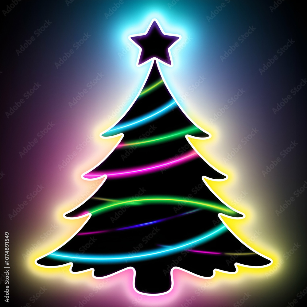 Abstract Neon glowing Rainbow Christmas Tree on copy space background/ Technology & Christmas/ Ai generated electronic christmas tree Abstract Neon glowing Rainbow Christmas Tree on copy space background/ Technology & Christmas/ Ai generated electronic christmas tree