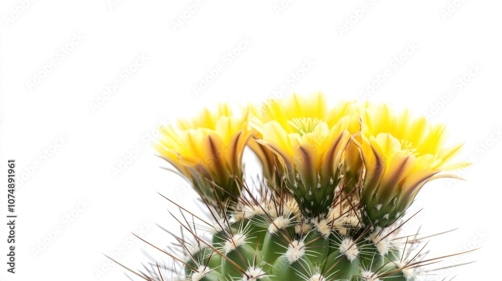 Blooming Yellow Cactus on White Background Blooming Yellow Cactus on White Background
