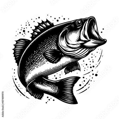 Vintage bass fish concept logo vector. Silhouettes of bass fishing vector design. Bass fish icon