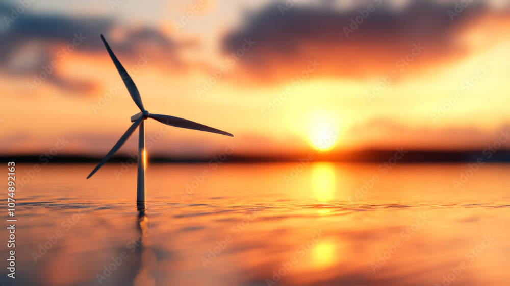 Vibrant Sunset Backdrop with Rotating Wind Turbine,Renewable Energy Concept Vibrant Sunset Backdrop with Rotating Wind Turbine,Renewable Energy Concept