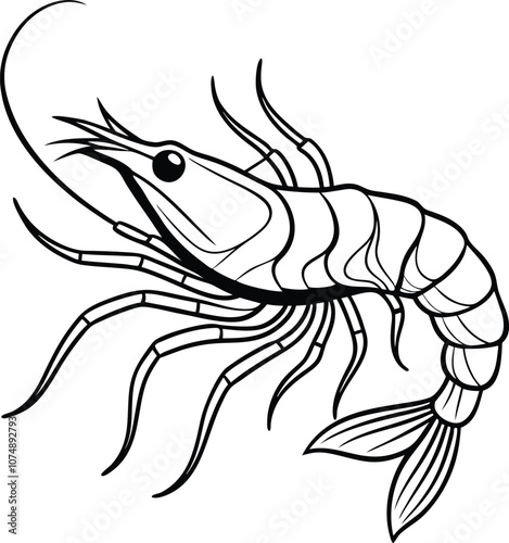 Single one line drawing Shrimp concept. Continuous line draw design graphic vector transparent with PNG