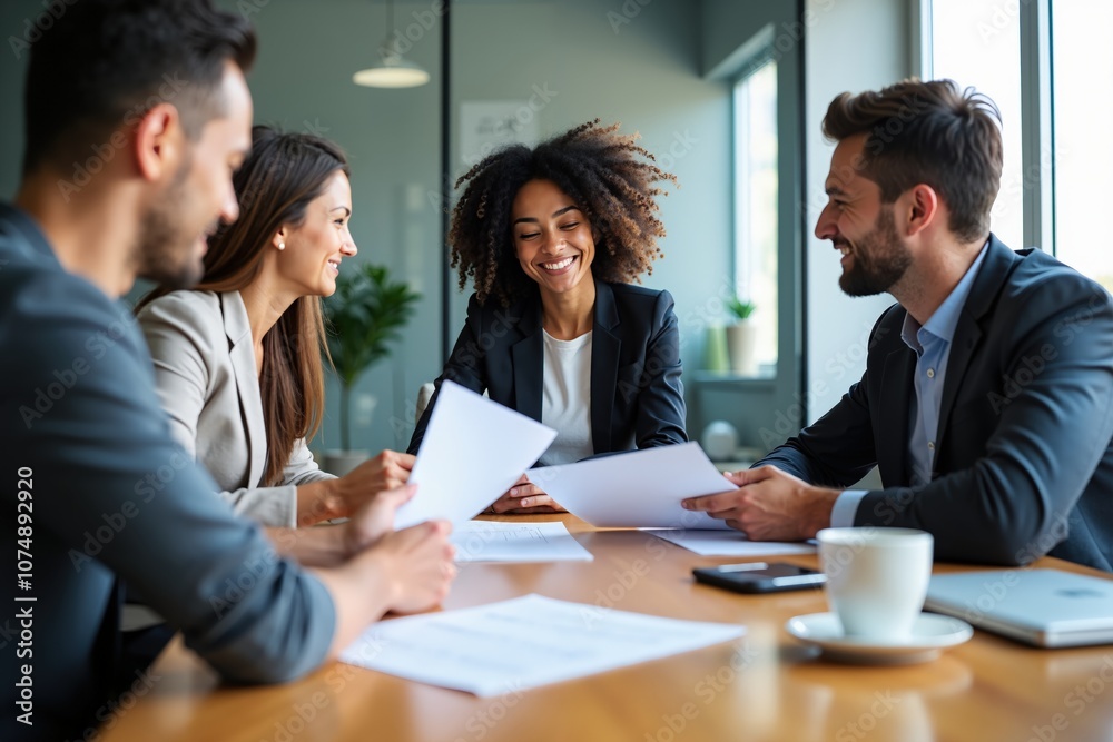 Diverse team collaborating in a modern office for a successful business meeting Diverse team collaborating in a modern office for a successful business meeting