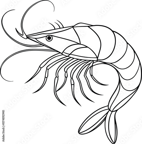 Single one line drawing Shrimp concept. Continuous line draw design graphic vector transparent with PNG