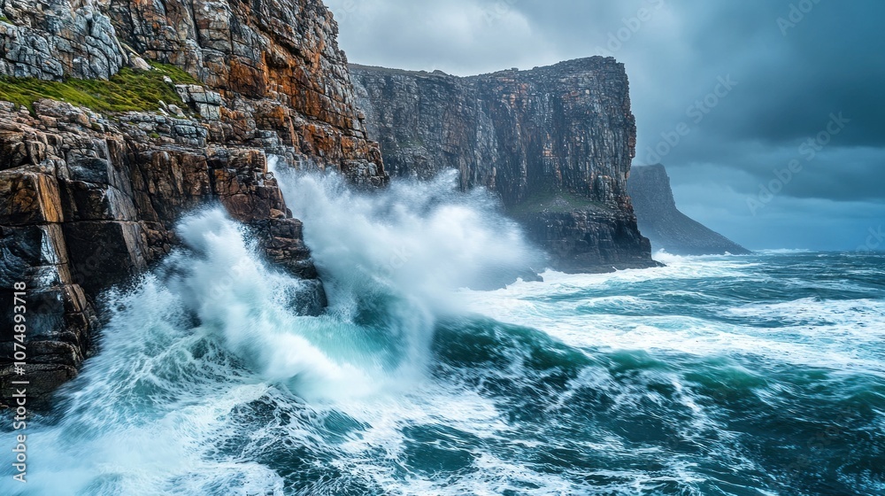 Powerful Waves Crashing Against Rugged Cliffs Powerful Waves Crashing Against Rugged Cliffs