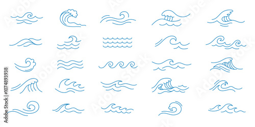 Collection of Minimalist Wave Illustrations with Editable Stroke