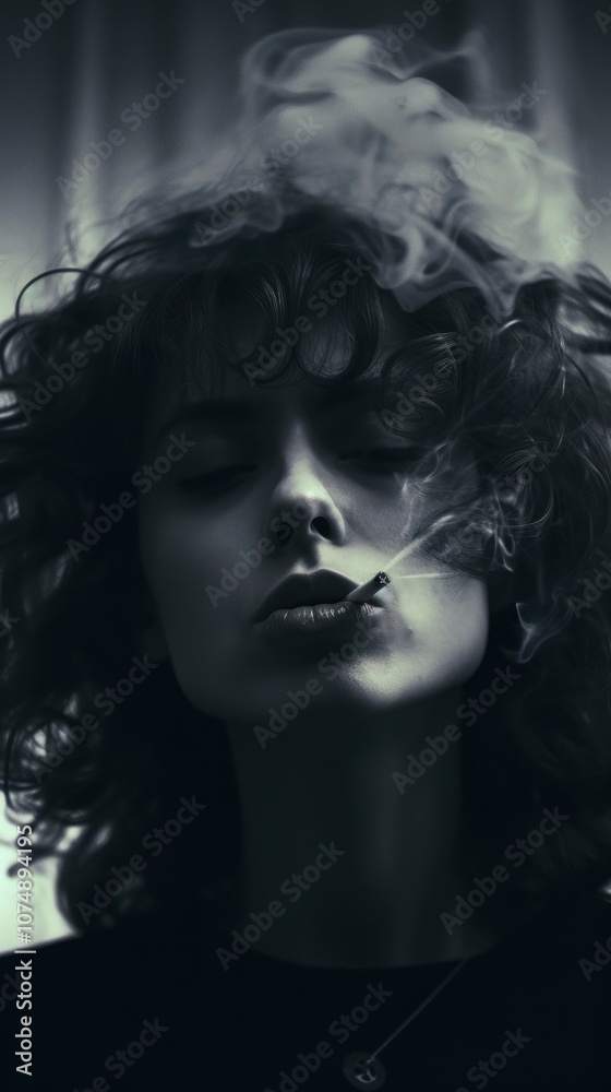 Burning cigarette portrait adult black. Burning cigarette portrait adult black.
