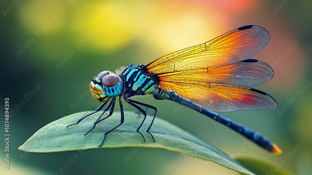 Vibrant Dragonfly on a Leaf Vibrant Dragonfly on a Leaf